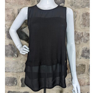 Michael Kors Black Tiered Sleeveless Top Sheer Panels Woman's Size Small‎